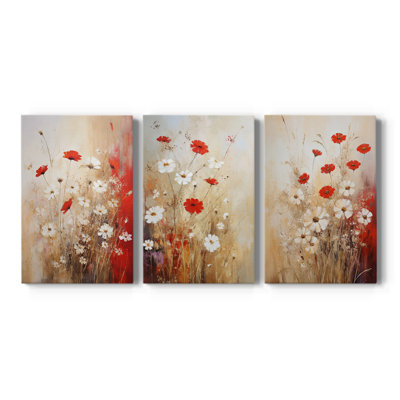Floral Study Series C -Set Of 3 Gallery Wrapped Canvas -Ready to Hang