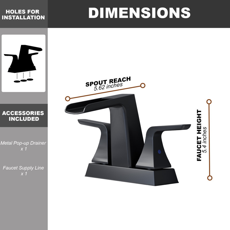 Matte Black Brass Centerset 2-Handle Bathroom Faucet