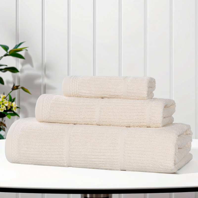 Ensemble de serviettes de bain en mélange de coton 3 pièces Milo Smart Twist, Ensemble 3 serviettes de bain, Ivoire ivoire