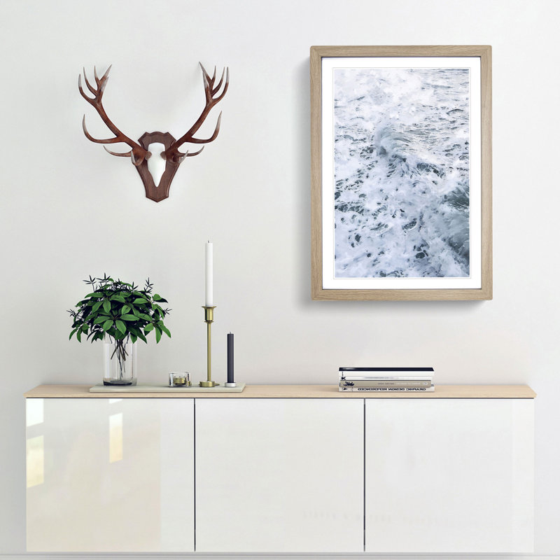 Waves in White - Framed Print, 76cm H x 50cm W x 2cm D, Oak