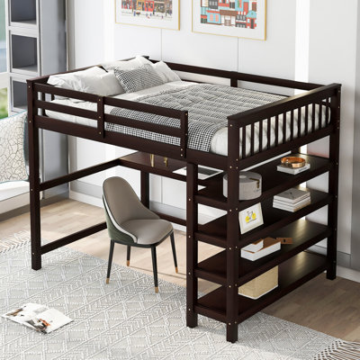 Full Size Loft Bed with Storage Shelves and Under-bed Desk, Espresso(OLD SKU:SM000246AAP-1)
