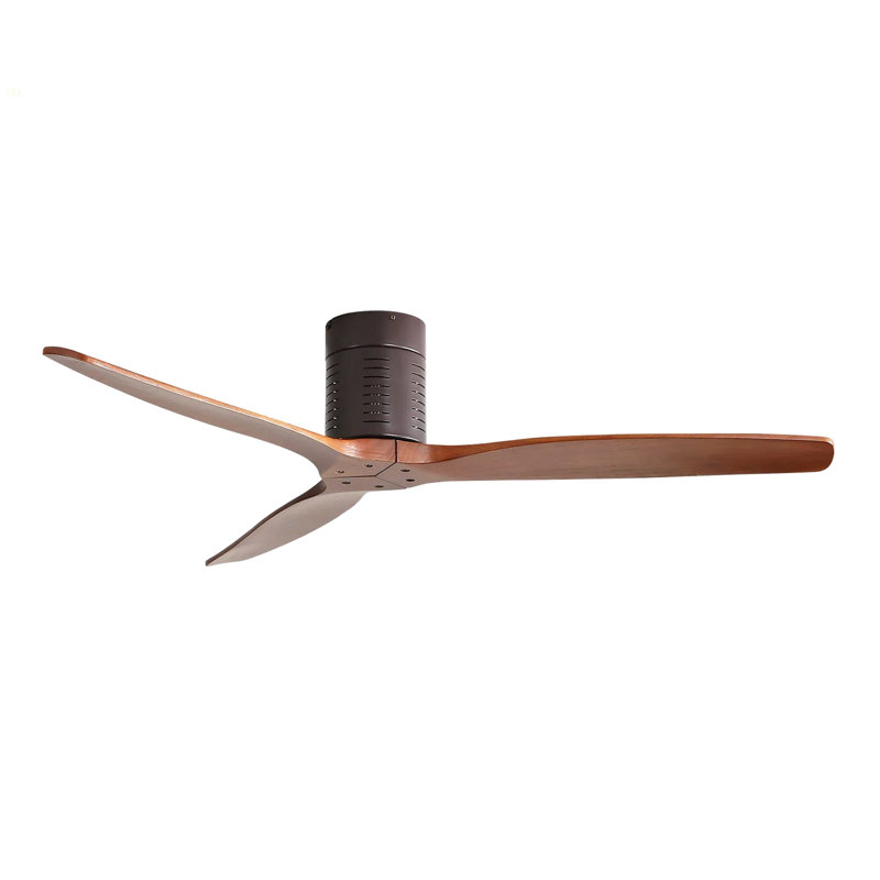 52 Inch Flush Mount Ceiling Fan With Remote Control, 3 Reversible Wood Blades Noiseless DC Motor Ceiling Fan Without Light