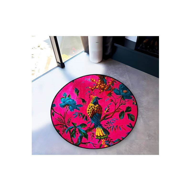Tapis rond rond lavable à la machine rose foncé, Sous-tapis rond 3 pi 3 po inclus