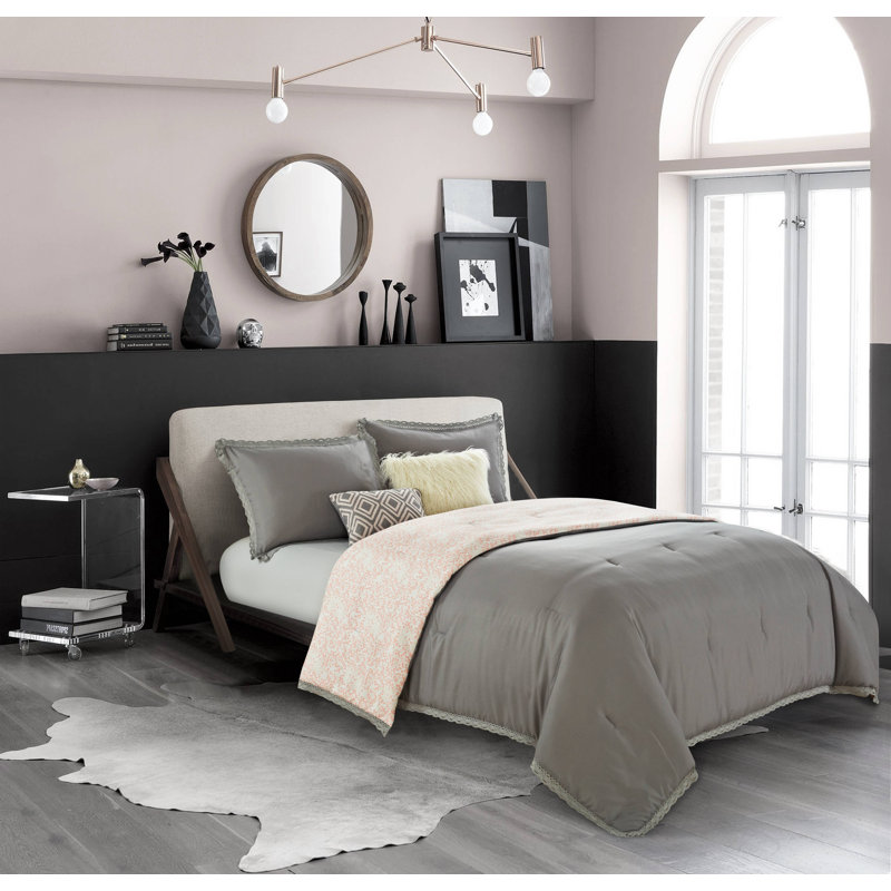 Ensemble d'édredon réversible Better Homes and Gardens, Édredon simple + 1 taie décorative + 2 coussins, gris