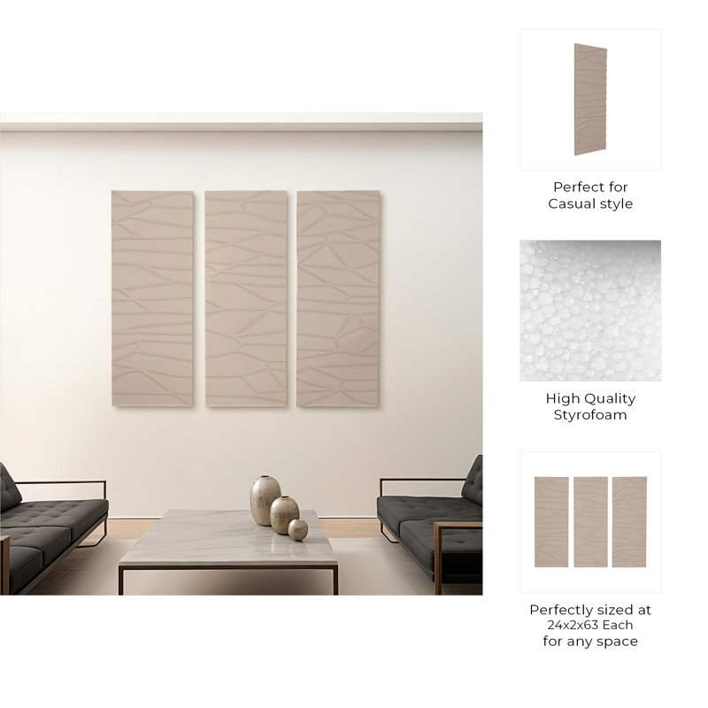 Sagebrook Home Set of 3 24X63 Chinati Dimensional Plaster Art.