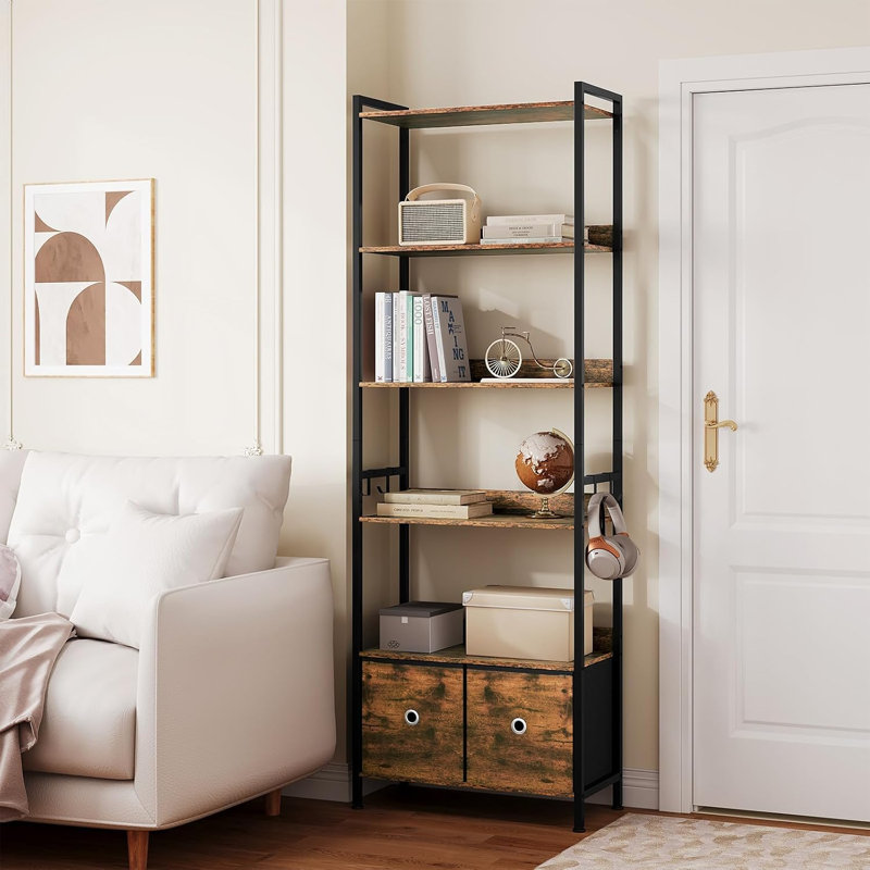 Bookcase, 5-Tier Bookshelf with 2 Drawers