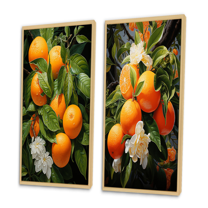 «Tangerine Tango Bouquet», 2 pièces sur toile, H 32 po x l 32 po, Encadrement brun