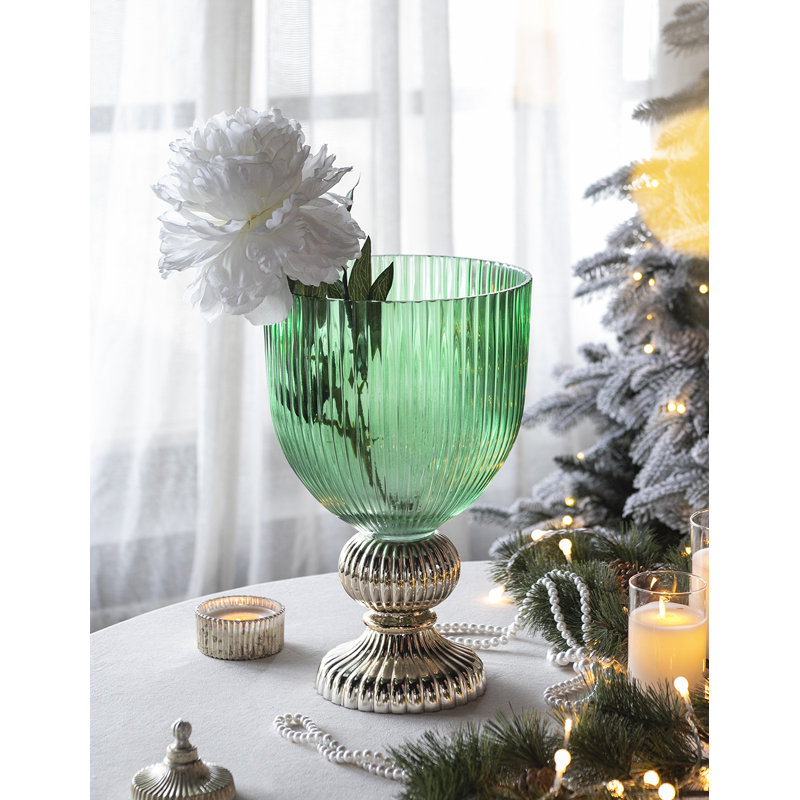 Filofteia Handmade Glass Table Vase, Green/Gold