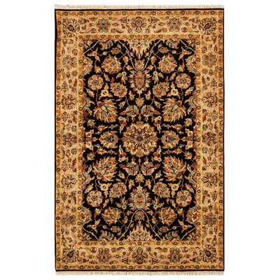 Tapis noir et ivoire de haute qualité noué à la main