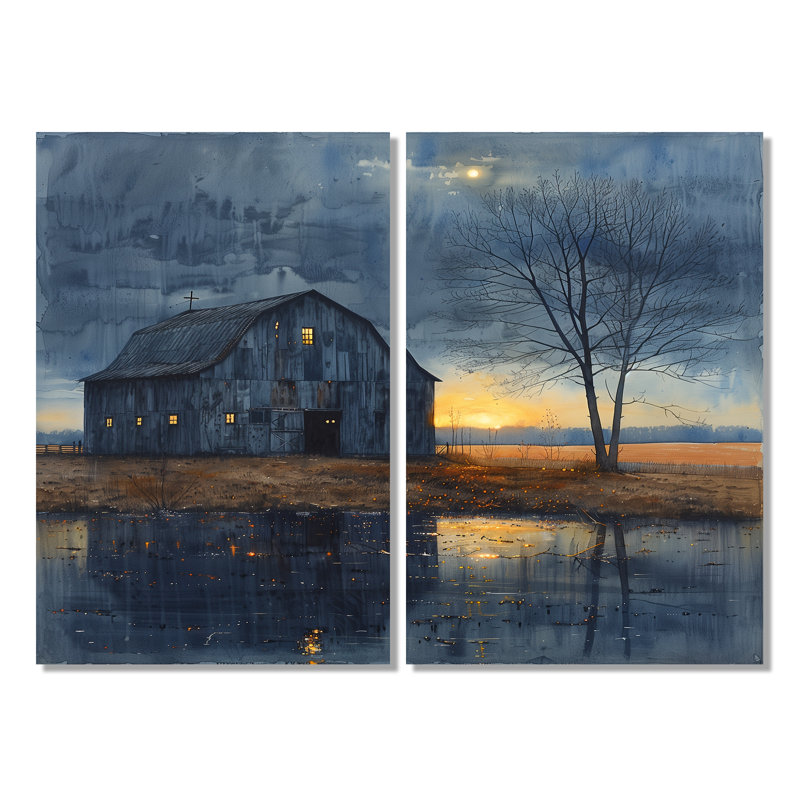 Winter Blue Barn Fading Light II - Barn Large, impressions sur toile 2 pièces, 36" H x 48" W, Wrapped Canvas, Does Not Apply
