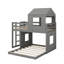 Lit superposé simple en bois sur lit double, lit mezzanine avec maisonnette, maison de campagne, échelle et garde-corps-678747283