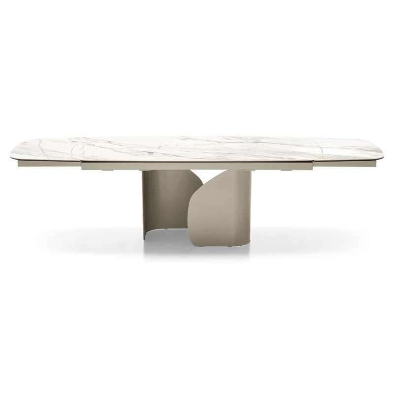 Twins Extendable Tables, Matte Pearl Beige, 30.38"H x 65"L x 39.38"W, White Travertino