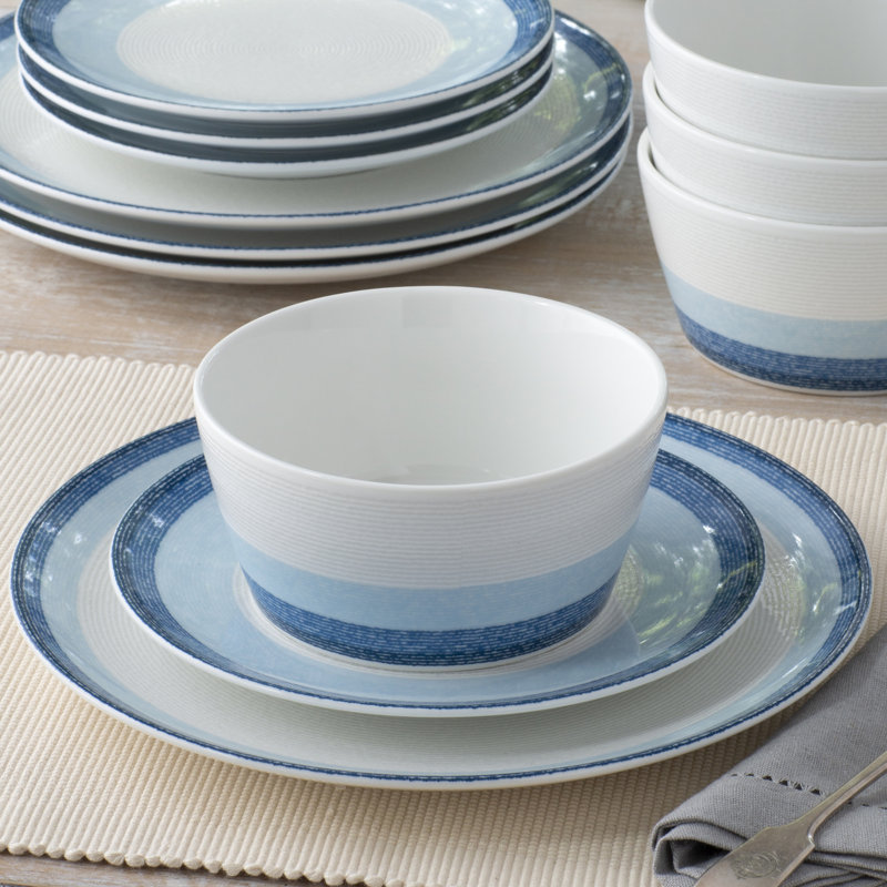 Sky Blue Porcelain Microwave-Safe Dinner Plates, Set of 4