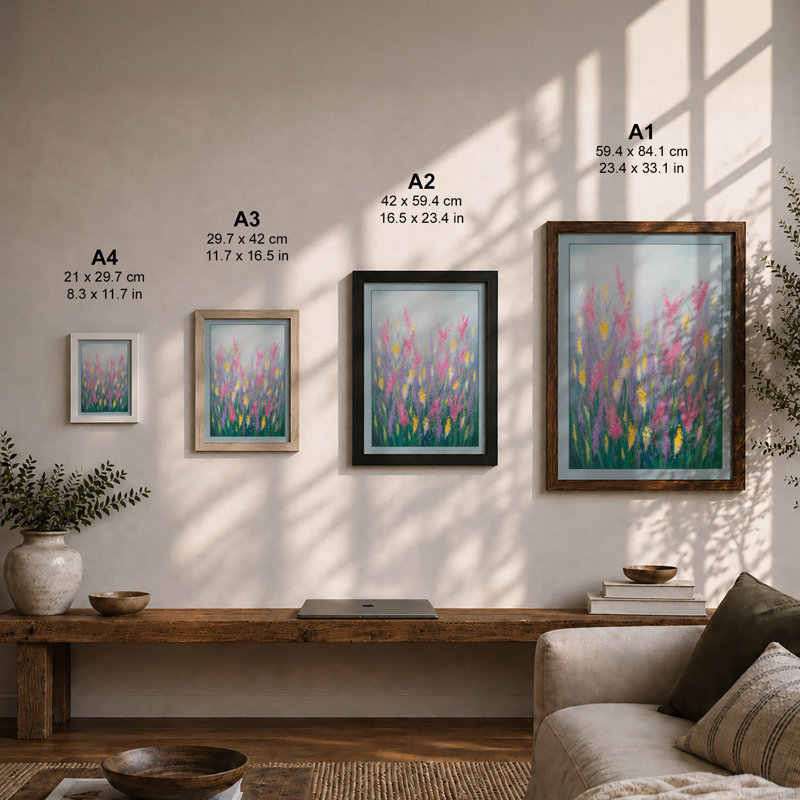 Wildflower Meadow Botanical - Framed Print, A3 - 42.0 x 29.7 cm, Black