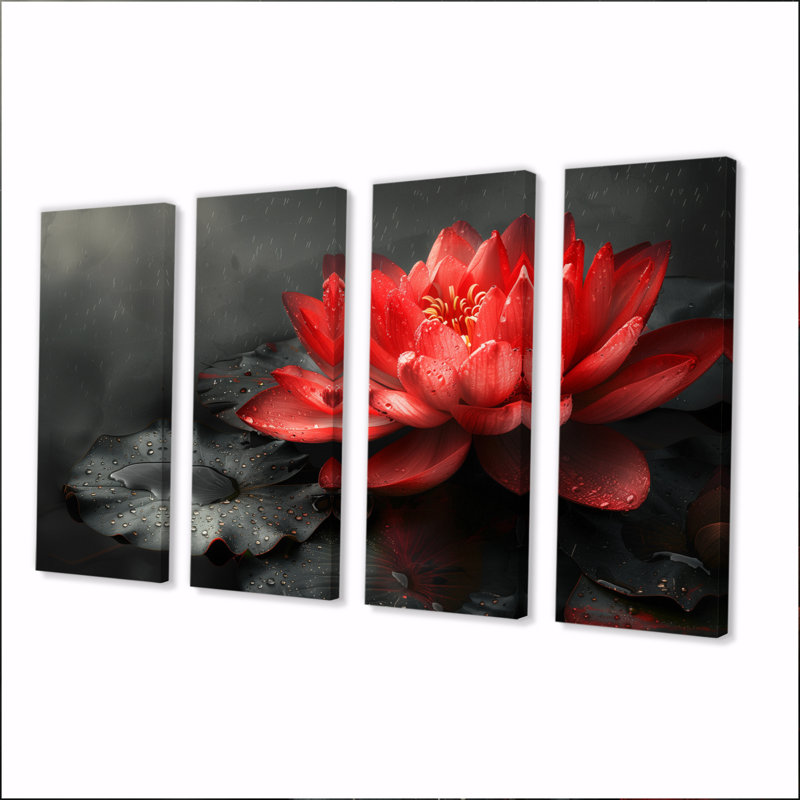 Ensemble de décorations murales rouge et rouge Glamour Lotus Photo I - Lotus, H 28 po x l 48 po