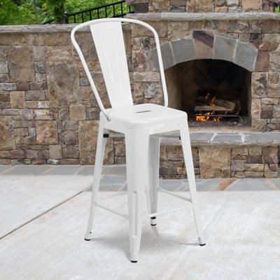 Iddings 24" High Metal Indoor-Outdoor Counter Height Stool with Back
