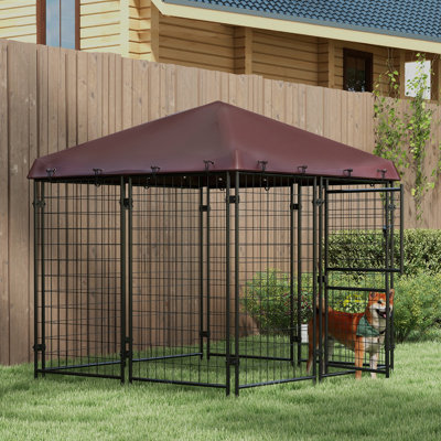 Parc d'extérieur pour chien 4,6 pi x 5 pi, housse imperméable, métal robuste pour chiens de taille moyenne et petite, verrouillable, chenil brun de 5 pi, acier robuste et
