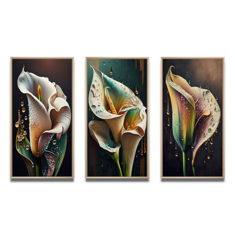 «Gren et fleur de lys Calla blanc», 3 pièces sur toile, Brun, H 20 po x l 36 po