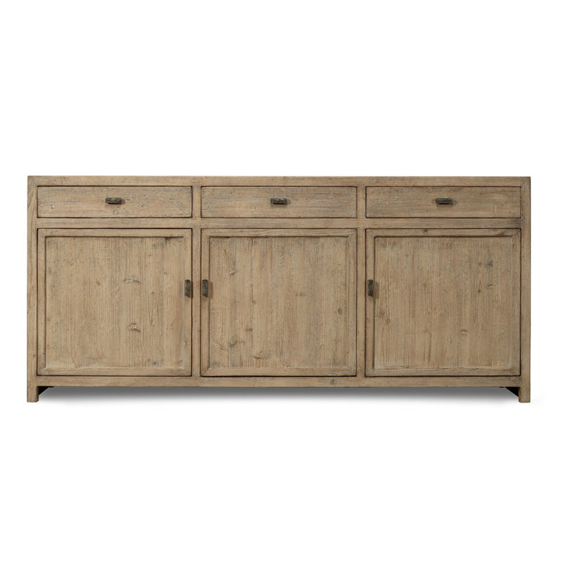 Approx. 79" Rustic Natural Wood Sideboard–3 Drawers & 3 Doors Weathered Natural