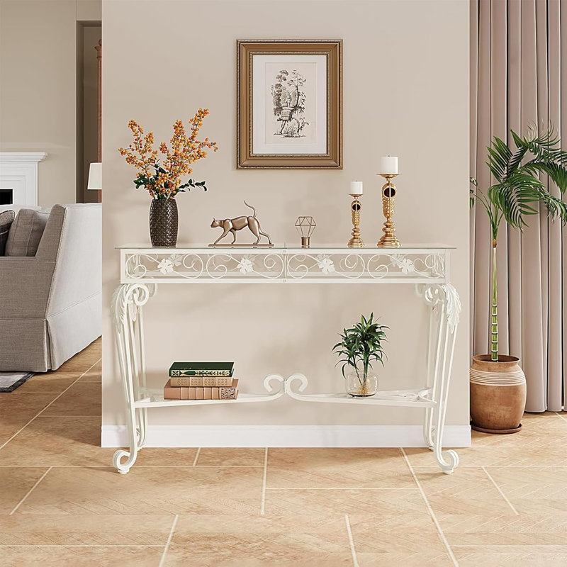 Glass Metal Entryway Console Table