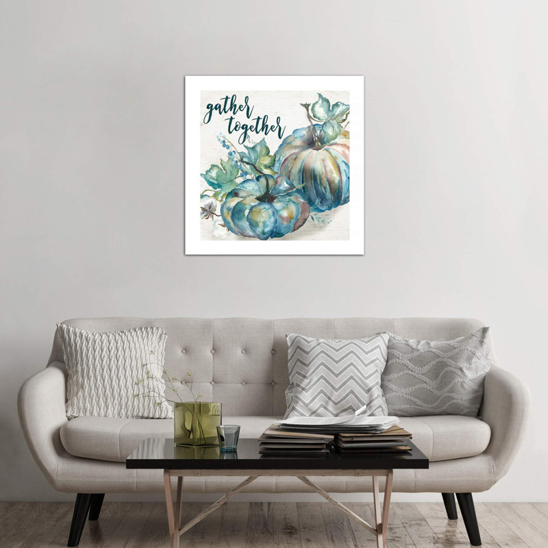 Blue Watercolor Harvest Square Gather Together - Wrapped Canvas Print, 66.04 cm H x 66.04 cm W x 3.175 cm D