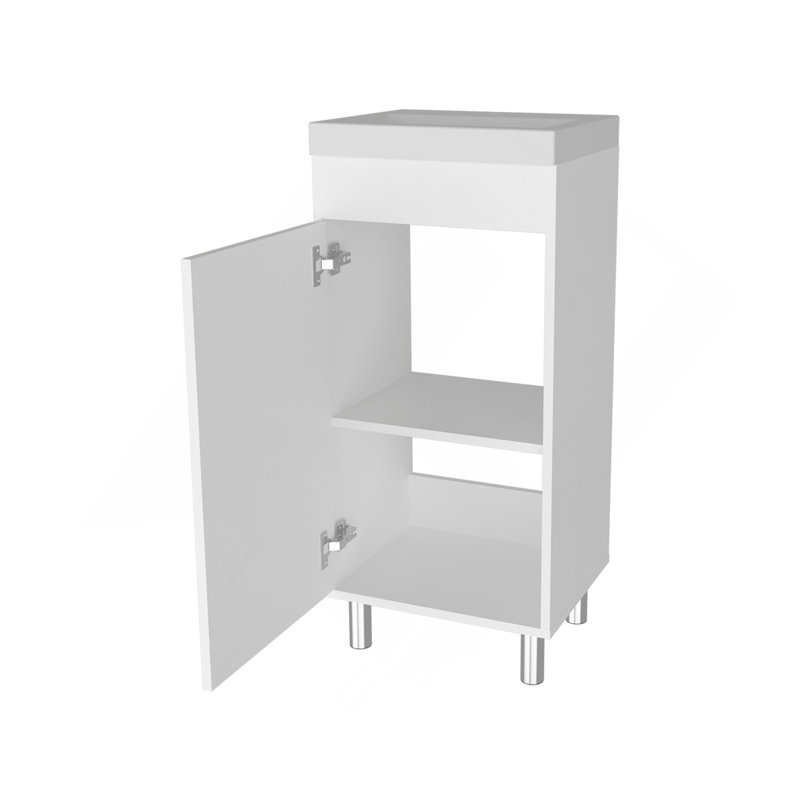 Meuble-lavabo blanc avec 1 porte et 2 tablettes de rangement, Blanc
