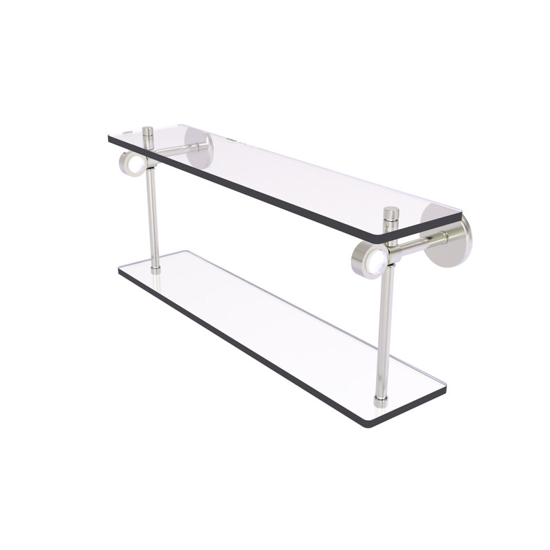Tablette murale à deux niveaux en verre Margolis, Nickel satiné, H 9,2 po x l 22 po x P 5,6 po