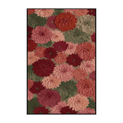 Machine Washable Botanical Brown Area Rug
