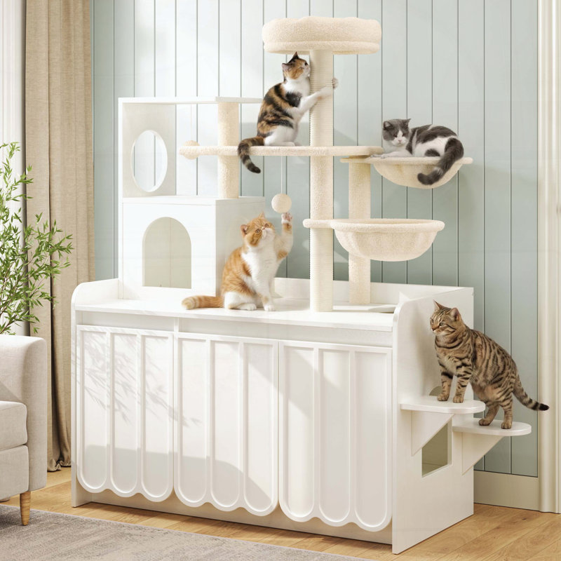 Arbre à chat avec bac à litière, Blanc