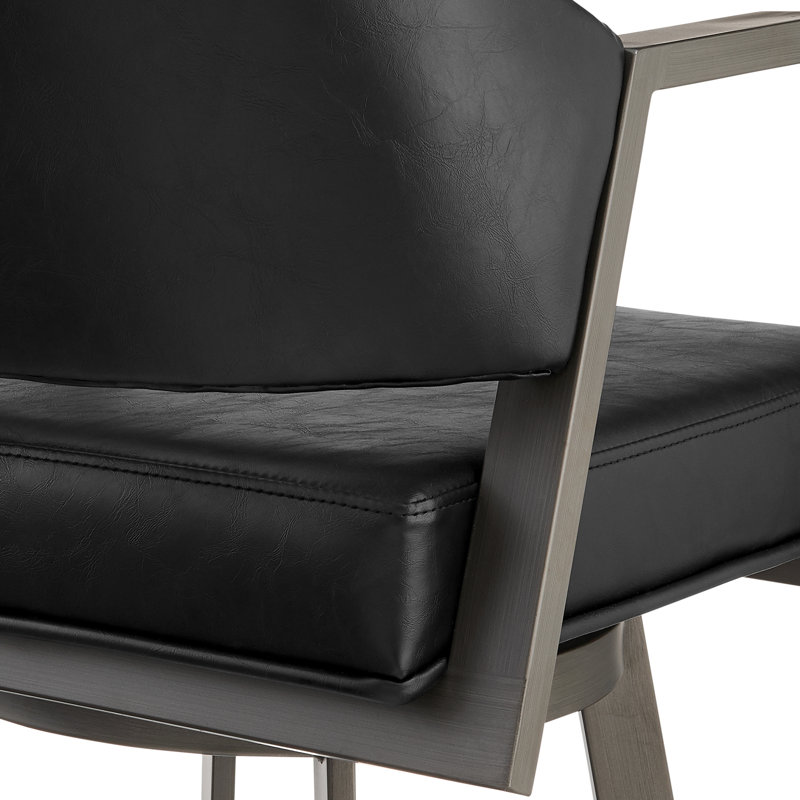 Leeann Swivel Counter or Bar Stool with Mineral Finish Iron Frame and Faux Leather, Counter Stool (26" Seat Height), Black
