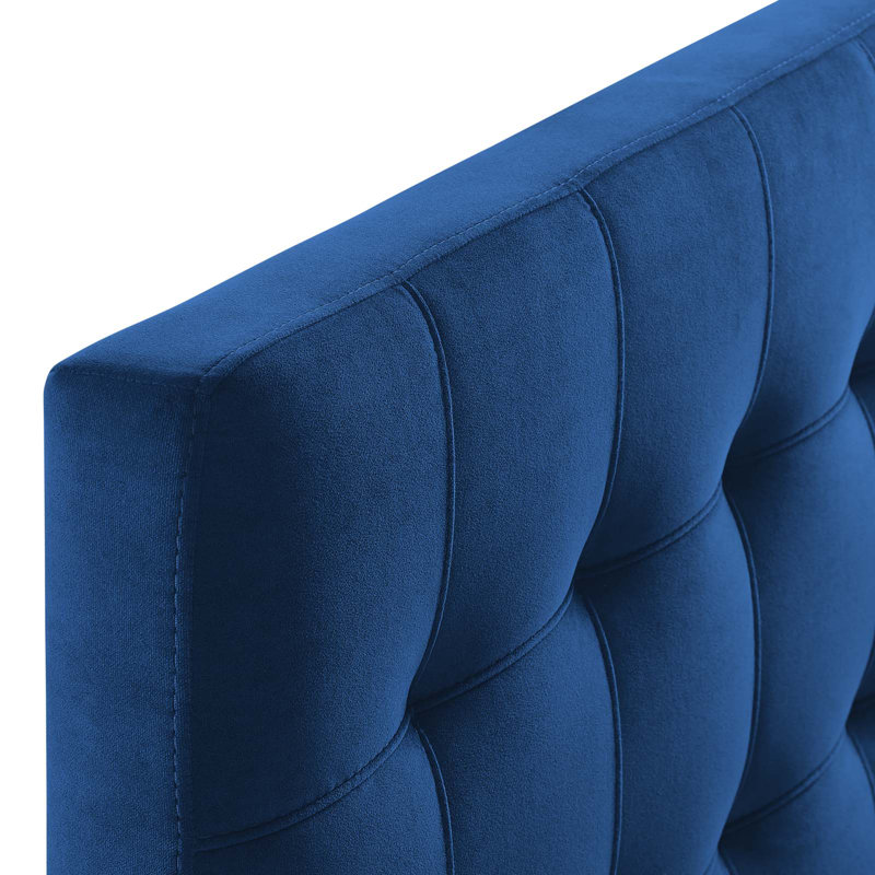 Navy Blue Velvet Tufted Twin Upholstered Headboard