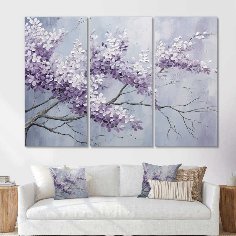 Ensemble d'art mural Maumelle - Lilas, Toile tendue, H 40 po x l 60 po x P 1 po
