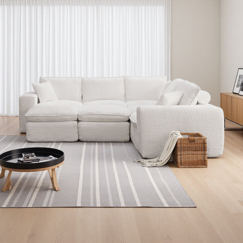 Canapé modulaire en forme de L de 107 po avec deux repose-pieds amovibles en forme de L et canapé-lit confortable, Beige