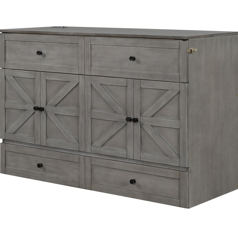 Lit gris brossé avec rangement et ports robustes. Renforcez l'accès à votre grand lit. Redéfinir l'espace, Grand lit, Gris