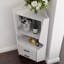 Buffet de coin en miroir blanc avec pieds hauts, 2 tiroirs et tablette en bois blanc