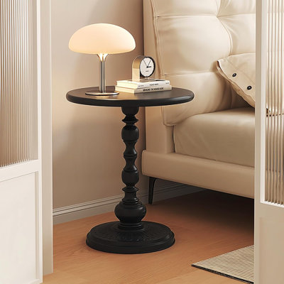 Metal Small End Table,Vintage Matte Black Round Side Table Night...