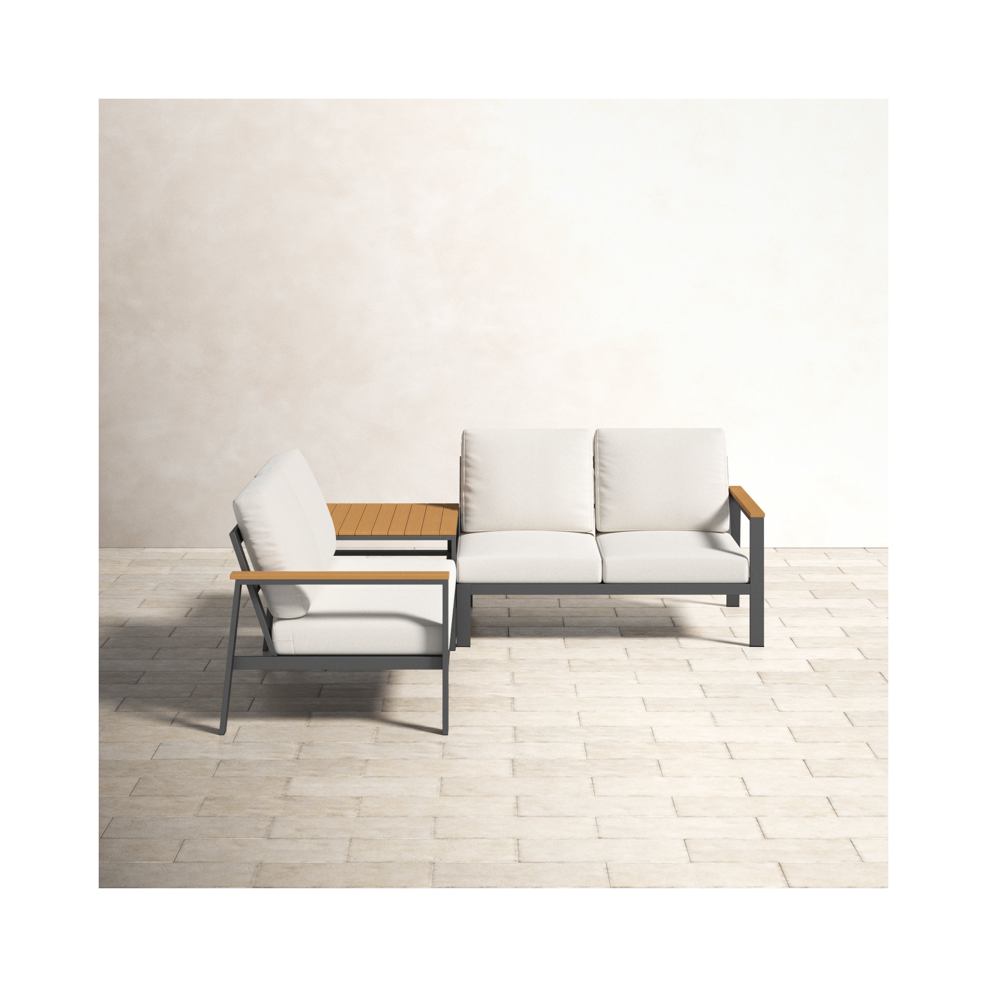 3 Piece Sectional Seating Group with Sunbrella Cushions, Canvas White Sunbrella® Canvas
