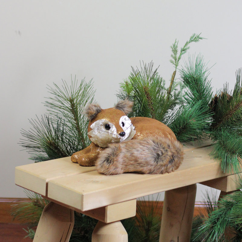 Figurine de table de Noël en forme de renard couché brun et or 16,5 "