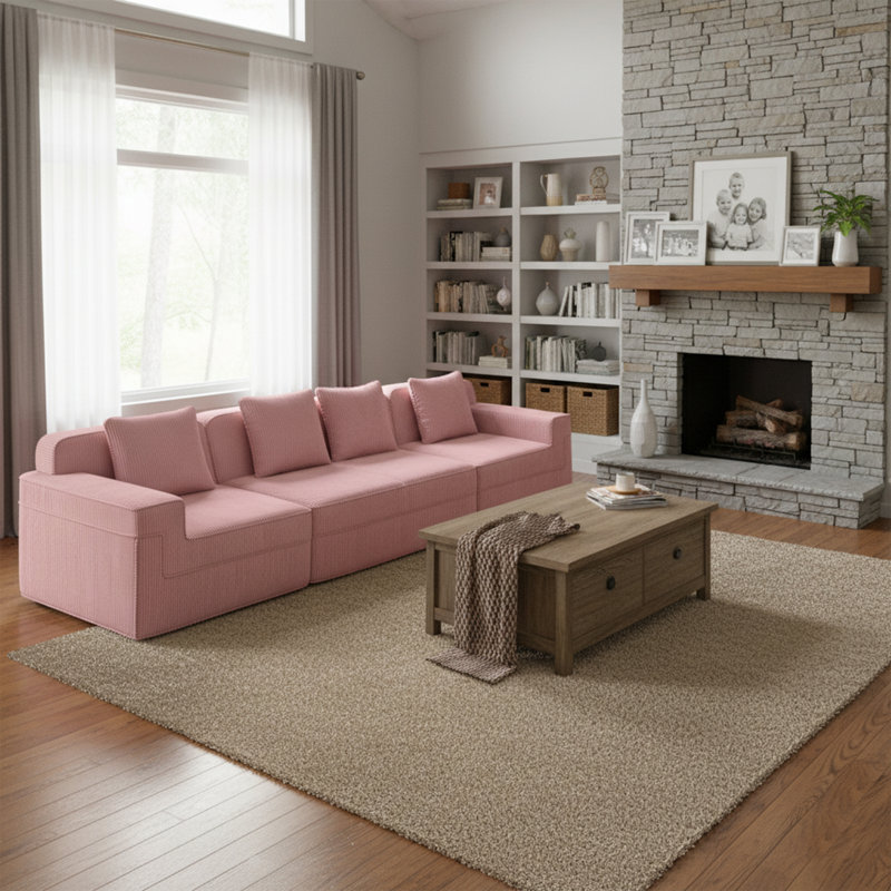 Modular Compression Sofa – Linear Design, Pink, 4