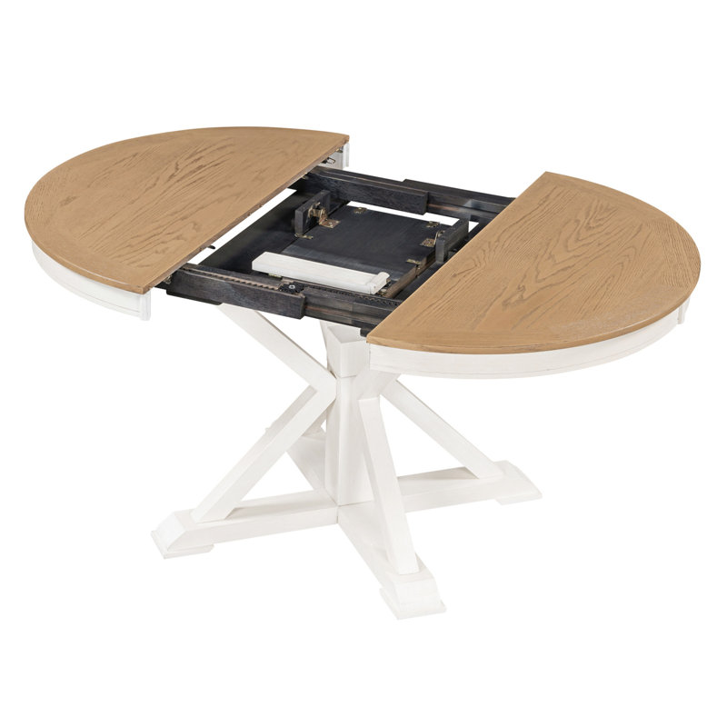 Retro Functional Extendable Dining Table With A 12" Leaf For Dining Room And Living Room, Oak Natural Wood/White