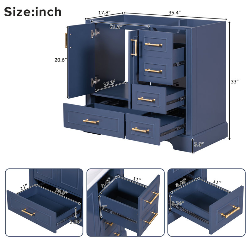 Base de meuble-lavabo simple 35,4 po seulement, Bleu