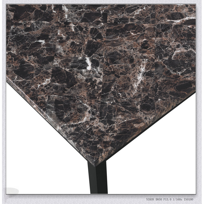 Table de salle à manger en faux marbre avec cadre en métal, parfaite pour une salle à manger moderne et peu encombrante
