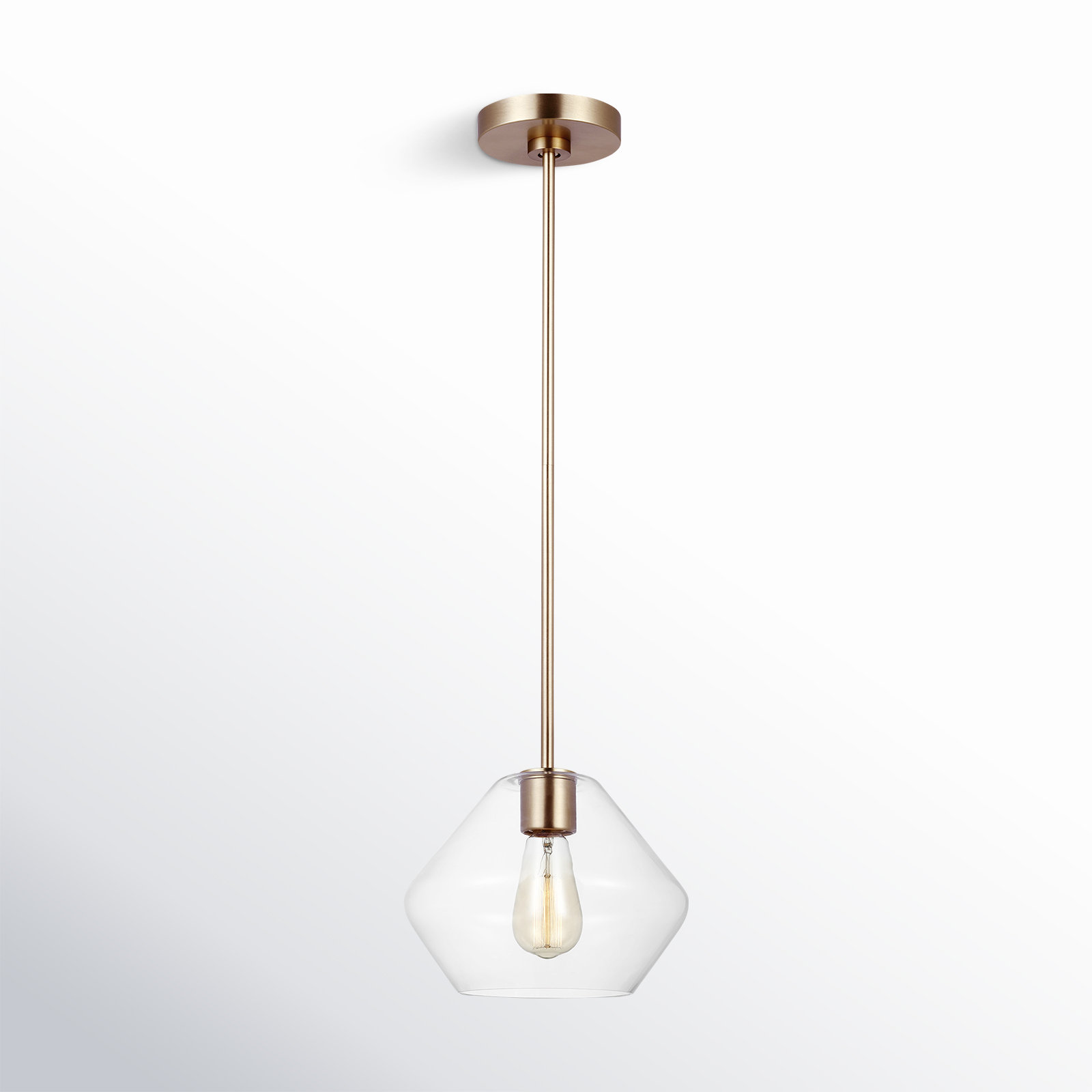 Rooks 10" W Geometric Single Pendant with Adjustable Length , Satin Brass