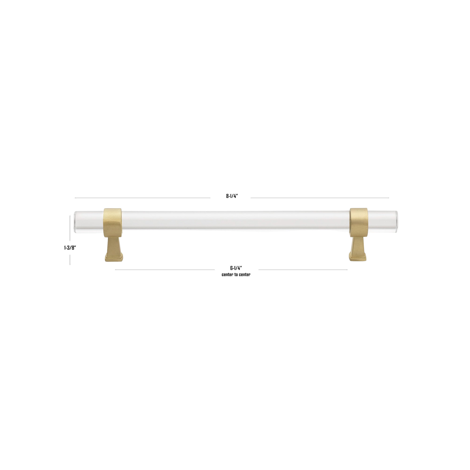 Center to Center Acrylic Bar Pull, Clear/Satin Gold, 6.25"