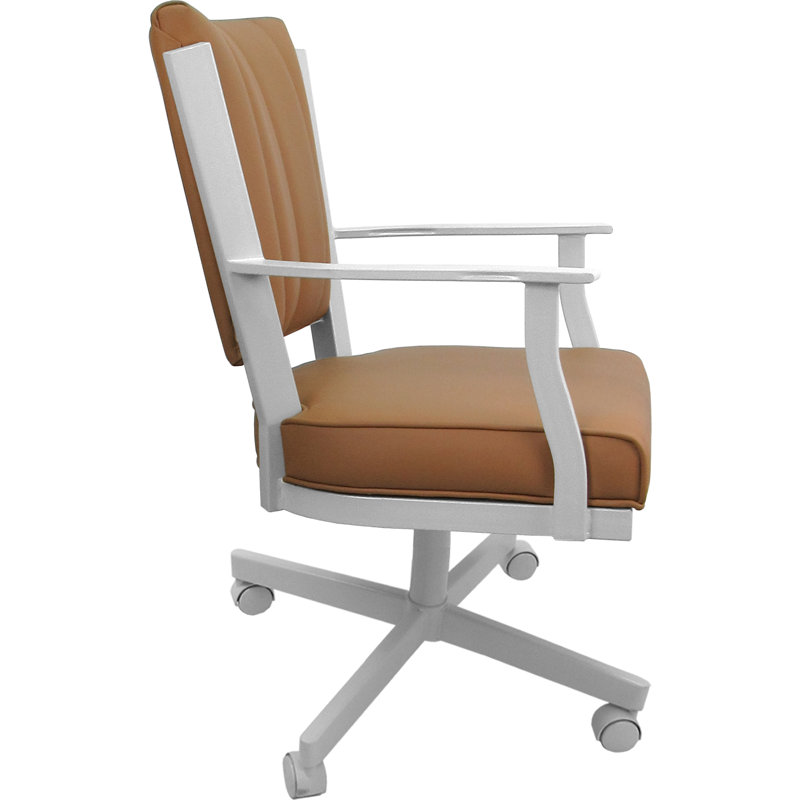 Leather Dining Caster Chair Swivel Tilt, Brown, White