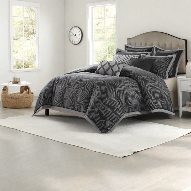 Ensemble de literie pour grand lit moderne, jacquard multicolore noir 8 pièces 92 x 96, contemporain
