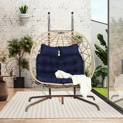 Fauteuil à œufs avec résistance: structure en fer. Coussin doux, capacité de 600 lb. Pour l'extérieur et l'intérieur. Convient aux balançoires pour patio, chambre à coucher et balcon pour 2 personnes: chaise suspendue pour patio. Stand, - Coussins