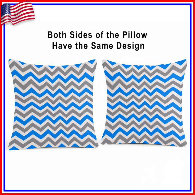 Blue Gray Chevron Double Sided Throw Pillows, 14 x 14 inches