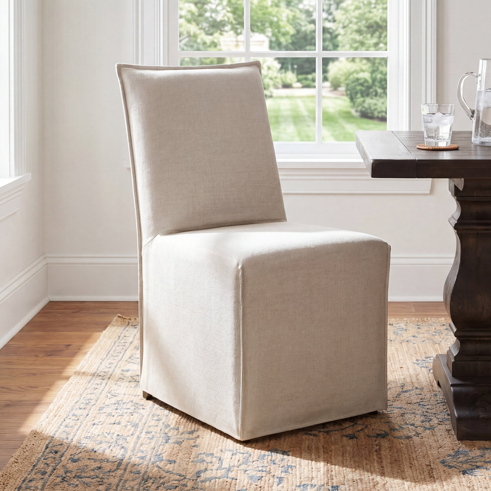 Catalan Linen Parsons Dining Chair, Performance Linen Effie Flax 