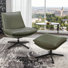 Chaise longue pivotante en cuir véritable avec repose-pieds